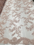 Dusty Rose Metallic Flowers Sequins on A Mesh Lace Fabric for Tablecloths, Costumes, Decorations, Runners by the Yard