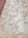 Pink Metallic Flowers Sequins on A Mesh Lace Fabric for Tablecloths, Costumes, Decorations, Runners by the Yard