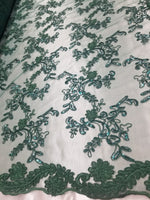 Hunter Green Metallic Flowers Sequins on A Mesh Lace Fabric for Tablecloths, Costumes, Decorations, Runners by the Yard