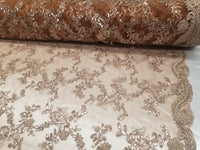 Bronze Metallic Flowers Sequins on A Mesh Lace Fabric for Tablecloths, Costumes, Decorations, Runners by the Yard