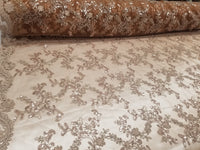 Bronze Metallic Flowers Sequins on A Mesh Lace Fabric for Tablecloths, Costumes, Decorations, Runners by the Yard