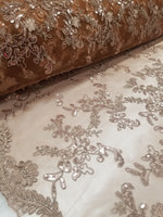 Bronze Metallic Flowers Sequins on A Mesh Lace Fabric for Tablecloths, Costumes, Decorations, Runners by the Yard