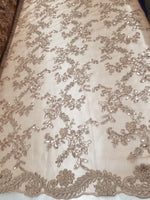 Bronze Metallic Flowers Sequins on A Mesh Lace Fabric for Tablecloths, Costumes, Decorations, Runners by the Yard