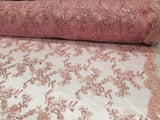 Mauve Metallic Flowers Sequins on A Mesh Lace Fabric for Tablecloths, Costumes, Decorations, Runners by the Yard