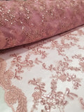 Mauve Metallic Flowers Sequins on A Mesh Lace Fabric for Tablecloths, Costumes, Decorations, Runners by the Yard