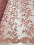 Mauve Metallic Flowers Sequins on A Mesh Lace Fabric for Tablecloths, Costumes, Decorations, Runners by the Yard