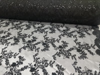 Elegant Black 50" Floral Embroidery Lace in Mesh by Yard