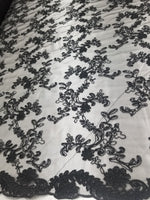 Elegant Black 50" Floral Embroidery Lace in Mesh by Yard