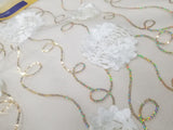 Assorted Colors Fancy Lace  52 inches Wide Sequined with Metallic Silver and 3D Flowers Sold by Yard