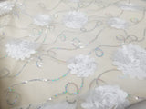 Assorted Colors Fancy Lace  52 inches Wide Sequined with Metallic Silver and 3D Flowers Sold by Yard