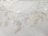 Elegant White Lace Embroidered Sequined Appliques Lace Fabric for Dress, Wedding Gowns, Bridal Supplies