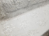 Elegant White Emb with Pearls 51" Floral Embroidery in Mesh by Yard