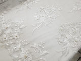 Elegant White Emb with Pearls 51" Floral Embroidery in Mesh by Yard