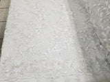 Elegant White Emb with Pearls 51" Floral Embroidery in Mesh by Yard