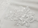 Elegant White Embroidery with Sequins 51" Floral in Mesh by Yard