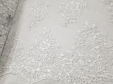 Elegant White Embroidery with Sequins 51" Floral in Mesh by Yard