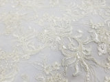 Ivory Full Embroidered on A Mesh Lace Fabric for Tablecloths, Costumes, Decorations, Runners by the Yard
