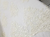 Ivory Embroidered with Sequins Flowers on A Mesh Lace Fabric for Tablecloths, Costumes, Decorations, Runners by the Yard