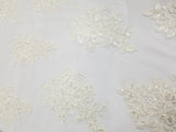 Ivory Embroidered with Sequins Flowers on A Mesh Lace Fabric for Tablecloths, Costumes, Decorations, Runners by the Yard