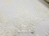 Ivory Embroidered with Sequins Flowers on A Mesh Lace Fabric for Tablecloths, Costumes, Decorations, Runners by the Yard