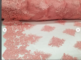 Coral Embroidery Bridal Wedding Floral Mesh Lace Fabric by Yard