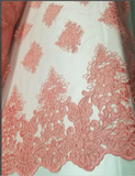 Coral Embroidery Bridal Wedding Floral Mesh Lace Fabric by Yard