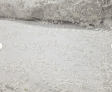 White 57" Embroidery with Pearls Flowers on A Mesh Lace Fabric for Tablecloths, Costumes, Decorations, Runners by the Yard