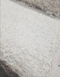 White 57" Embroidery with Pearls Flowers on A Mesh Lace Fabric for Tablecloths, Costumes, Decorations, Runners by the Yard