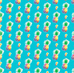 Pineapple Print Poly Cotton Fabric ( Blue ) By The Yard