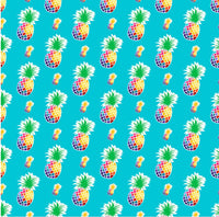 Pineapple Print Poly Cotton Fabric ( Blue ) By The Yard
