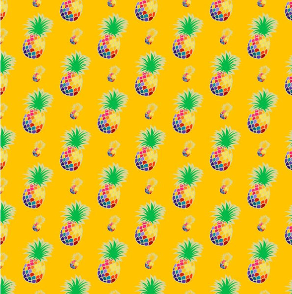 Pineapple Print Poly Cotton Fabric ( Yellow ) By The Yard