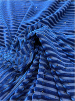 Royal Blue Stripe Jacquard Silk Korea Stretch Velvet Fabric For Dress by Yard