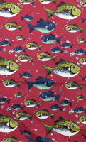 Fish Print Poly Cotton Fabric ( Burgundy ) By The Yard