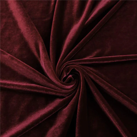 60 Premium Crushed Panne' Stretch Velvet Rich Burgundy Fabric by the Yard  (4314S-7A)