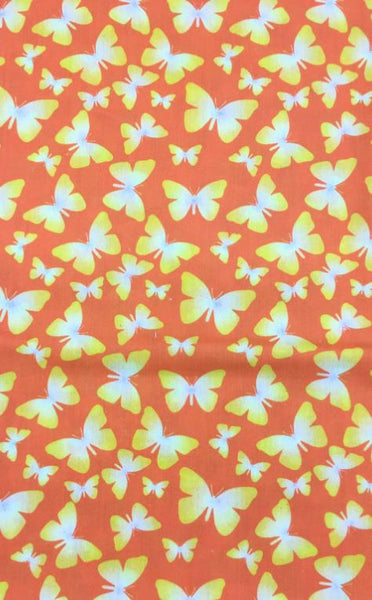 Butterfly Print Poly Cotton Fabric ( Orange ) By The Yard