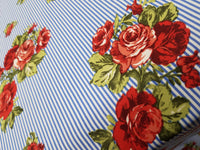 100% Cotton Floral Prints with Blue Stripes  ( 60"-1 YARD) Used For Sewing, Masks, Apparel, Fashion