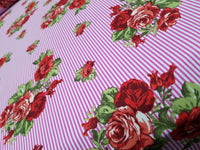 100% Cotton Floral Prints with Fuschia Stripes  ( 60"-1 YARD) Used For Sewing, Masks, Apparel, Fashion