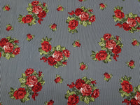 100% Cotton Floral Prints with Black Stripes  ( 60"-1 YARD) Used For Sewing, Masks, Apparel, Fashion