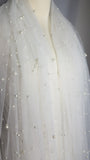 White Beaded Pearl Mesh  Lace Fabric Bridal Veil Lace Wedding Bridal Dress,French Lace Fabric by the Yard