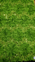 Gorgeous Lime Green Floral Poly Satin Rosette with Sequins Fabric by the Yard