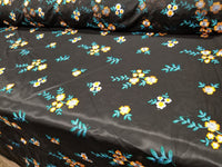 Orange/Blue Floral Embroidery Black Mesh Lace Bridal Wedding Mesh Fabric by Yard