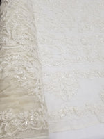 My Lady Off White Beaded Sequins Bridal Lace Corded Fabric 52" By Yard