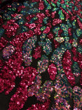 Fuschia Multicolor Super Luxury Full Sequins Embroidered Lace in Black Tulle by The Yard