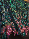 Teal Multicolor Super Luxury Full Sequins Embroidered Lace in Black Tulle by The Yard