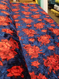 Navy Scarlett Blue Floral Print Crushed Stretch Velvet Fabric By Yard