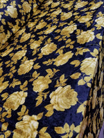 Black Solar Gold Floral Print Crushed Stretch Velvet Fabric By Yard