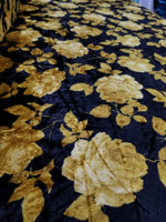 Black Solar Gold Floral Print Crushed Stretch Velvet Fabric By Yard