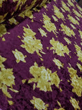 Merlot Solar Gold Floral Print Crushed Stretch Velvet Fabric By Yard
