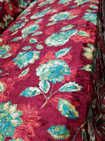 Blue Rust Floral Print Crushed Stretch Velvet Fabric By Yard