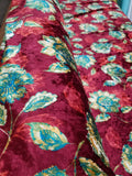 Blue Rust Floral Print Crushed Stretch Velvet Fabric By Yard